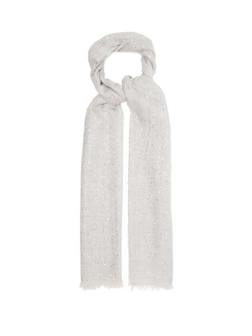 Matchesfashion.com Brunello Cucinelli - Sequinned Wool-blend Scarf - Womens - Light Grey