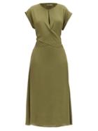 Matchesfashion.com Three Graces London - Tilde Draped Crepe Dress - Womens - Dark Green