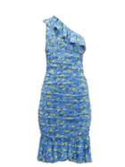 Matchesfashion.com Diane Von Furstenberg - Aerin Ruched Floral Print Mesh Dress - Womens - Blue Multi
