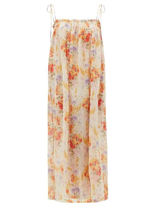 Matchesfashion.com Loup Charmant - Rimini Floral-print Cotton-blend Voile Dress - Womens - Yellow Multi
