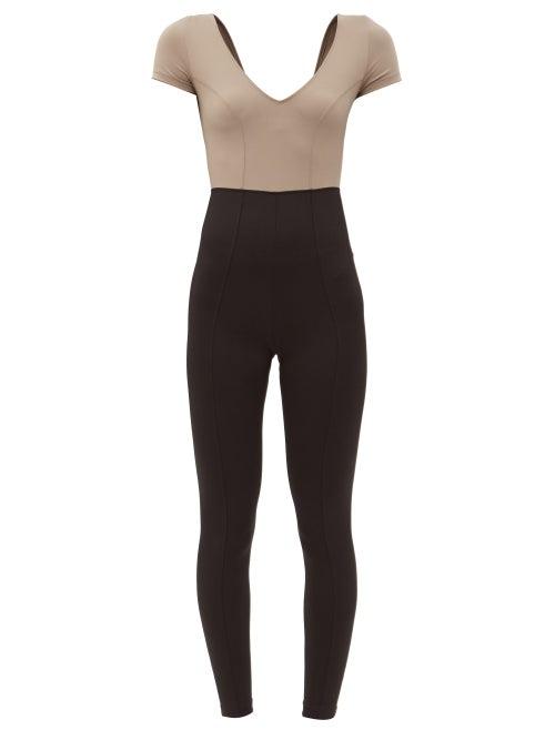 Matchesfashion.com Ernest Leoty - Orianne V-neck Stretch-jersey Jumpsuit - Womens - Dark Beige