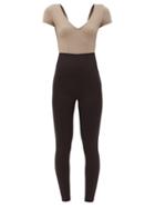 Matchesfashion.com Ernest Leoty - Orianne V-neck Stretch-jersey Jumpsuit - Womens - Dark Beige