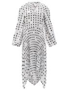 Matchesfashion.com Thebe Magugu - Tie-neck Fingerprint-print Crepe Midi Dress - Womens - White Black