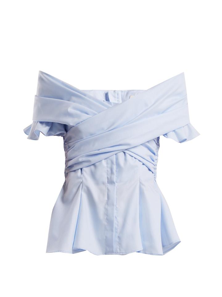 Jonathan Simkhai Off-the-shoulder Cotton-blend Twill Wrap Top