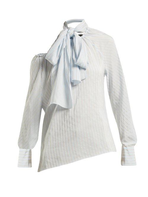 Matchesfashion.com Anna October - Striped Off The Shoulder Top - Womens - Light Blue