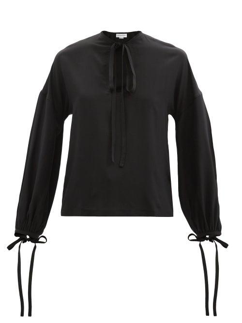 Victoria Beckham - Balloon-sleeve Silk-crepe Blouse - Womens - Black