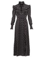 Matchesfashion.com Alessandra Rich - Ruffled Polka Dot Silk Charmeuse Dress - Womens - Black White