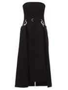 Matchesfashion.com Prada - Draped Skirt Strapless Wool Dress - Womens - Black