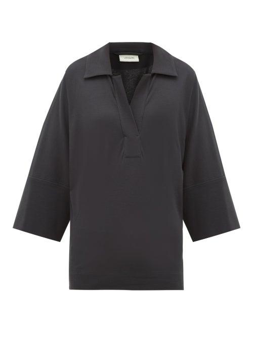 Matchesfashion.com Lemaire - Open Collar Cotton Polo Shirt - Womens - Navy