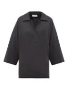 Matchesfashion.com Lemaire - Open Collar Cotton Polo Shirt - Womens - Navy