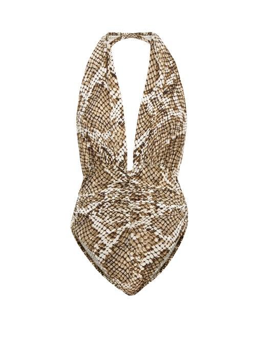Matchesfashion.com Norma Kamali - Slinky Marissa Python Print Swimsuit - Womens - Grey Print