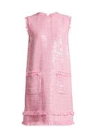 Matchesfashion.com Msgm - Sequin Embellished Cotton Blend Tweed Mini Dress - Womens - Light Pink