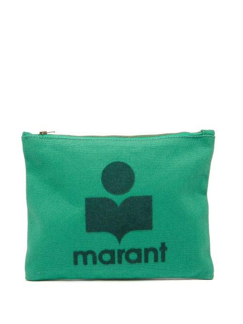Isabel Marant - Nettia Logo-flocked Canvas Pouch - Womens - Green