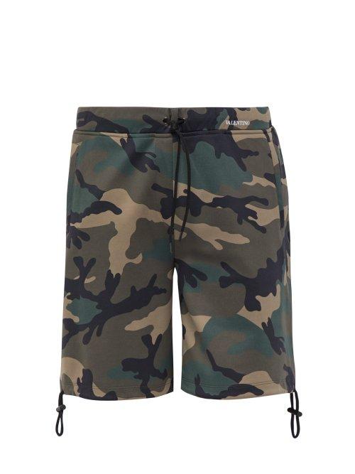 Matchesfashion.com Valentino - Camouflage Print Cotton Shorts - Mens - Green