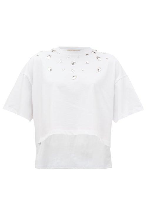 Matchesfashion.com Christopher Kane - Step Hem Crystal Embellished Cotton T Shirt - Womens - White