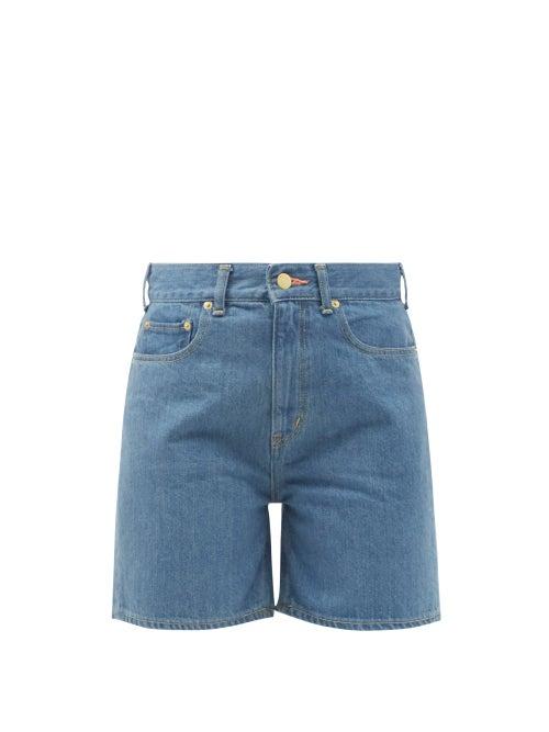 Ladies Rtw Tu Es Mon Tresor - The Coral High-rise Organic-cotton Denim Shorts - Womens - Mid Blue