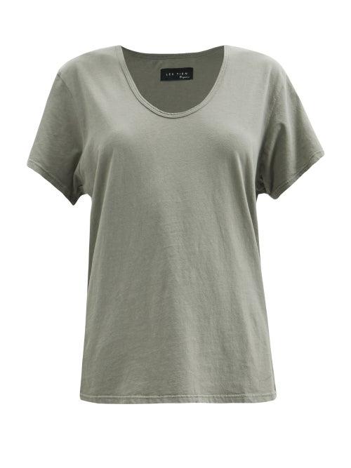 Les Tien - Scoop-neck Cotton-jersey T-shirt - Womens - Mid Grey