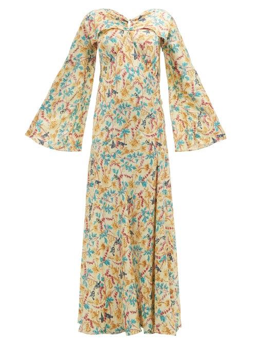 Matchesfashion.com Paco Rabanne - Floral Print Satin Dress - Womens - Yellow Multi