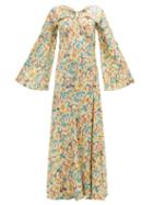 Matchesfashion.com Paco Rabanne - Floral Print Satin Dress - Womens - Yellow Multi