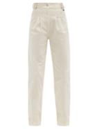 Matchesfashion.com Msgm - Adjustable-waist Pleated Tapered-leg Jeans - Womens - Ivory