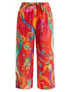 Matchesfashion.com Etro - Abstract Print High Rise Silk Trousers - Womens - Red
