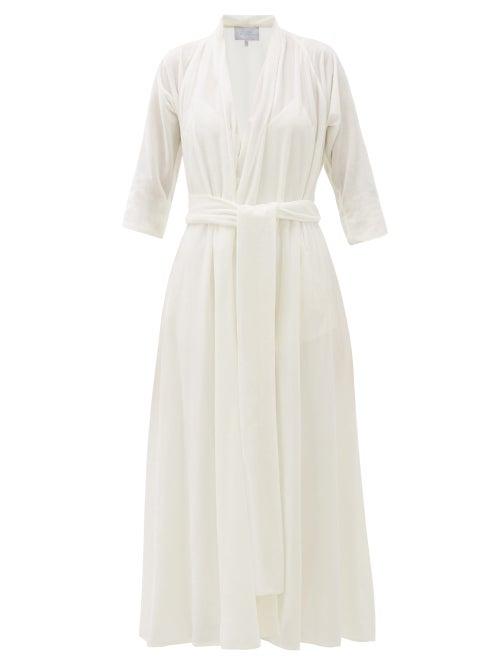 Matchesfashion.com Luisa Beccaria - Velvet Wrap Dress - Womens - White