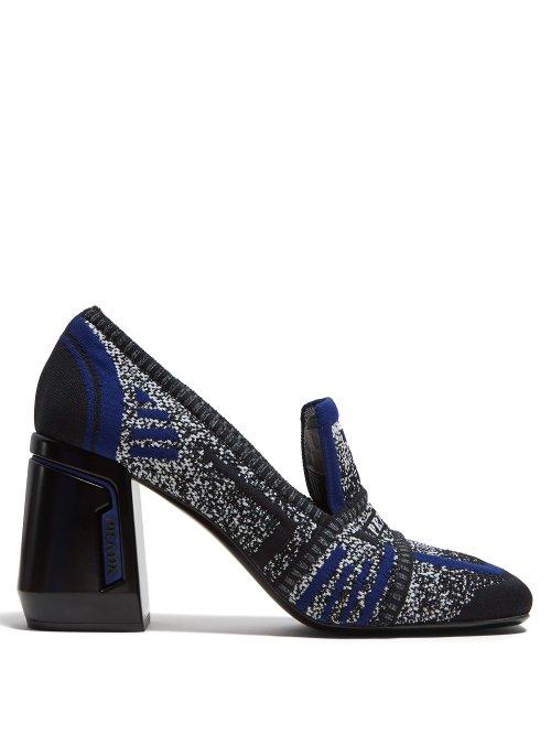 Matchesfashion.com Prada - Block Heel Logo Jacquard Loafers - Womens - Navy