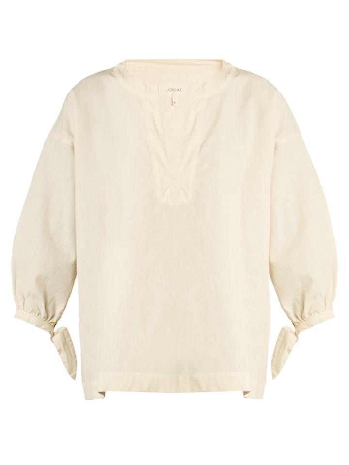 The Great The Tie Sleeve Cotton-chambray Top
