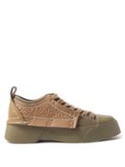 Jw Anderson - Logo-debossed Leather And Canvas Trainers - Womens - Khaki