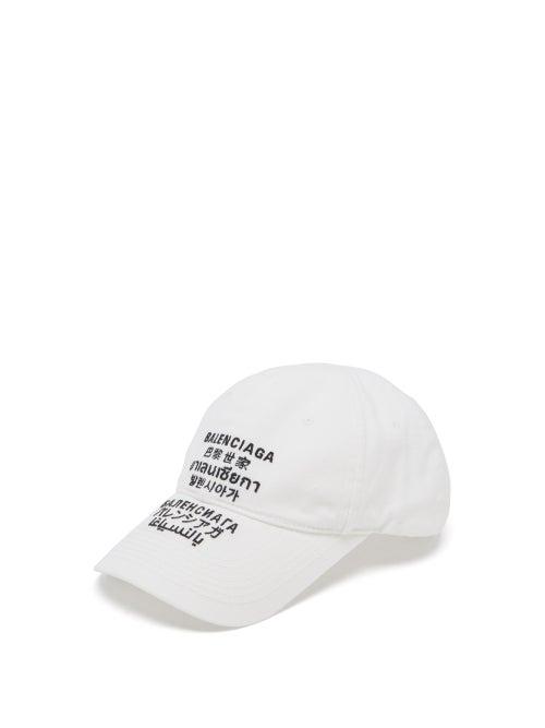 Matchesfashion.com Balenciaga - Languages Logo-embroidered Cotton Cap - Womens - White Black