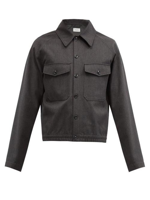 Matchesfashion.com Lemaire - Point-collar Elasticated-hem Shirt Jacket - Mens - Dark Grey
