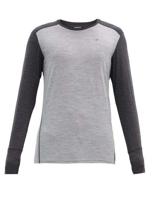 Matchesfashion.com Norrona - Logo-embroidered Wool-blend Long-sleeved T-shirt - Mens - Grey Multi