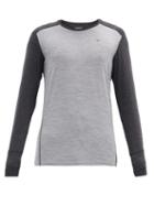 Matchesfashion.com Norrona - Logo-embroidered Wool-blend Long-sleeved T-shirt - Mens - Grey Multi