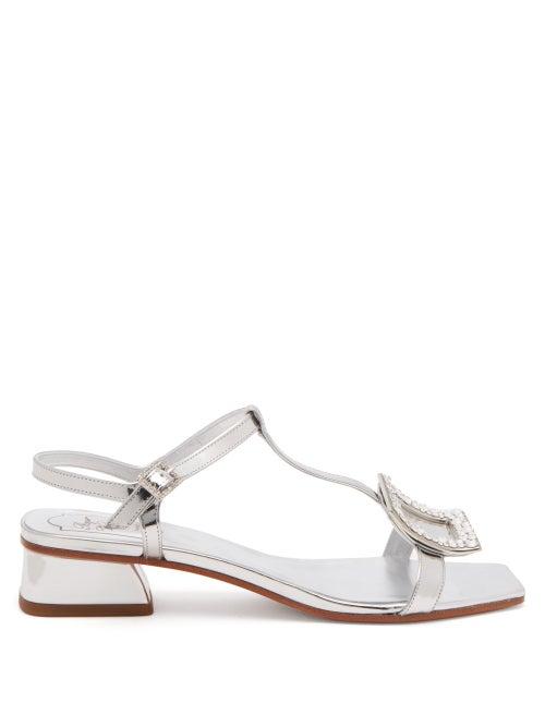 Matchesfashion.com Roger Vivier - Vicky Viv Crystal-buckle Metallic-leather Sandals - Womens - Silver