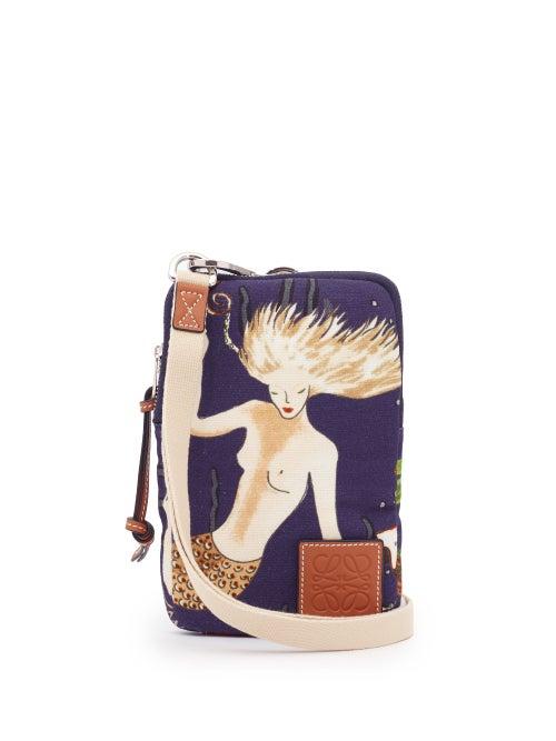 Matchesfashion.com Loewe Paula's Ibiza - Mermaid-print Canvas Cross-body Pouch - Womens - Navy Multi