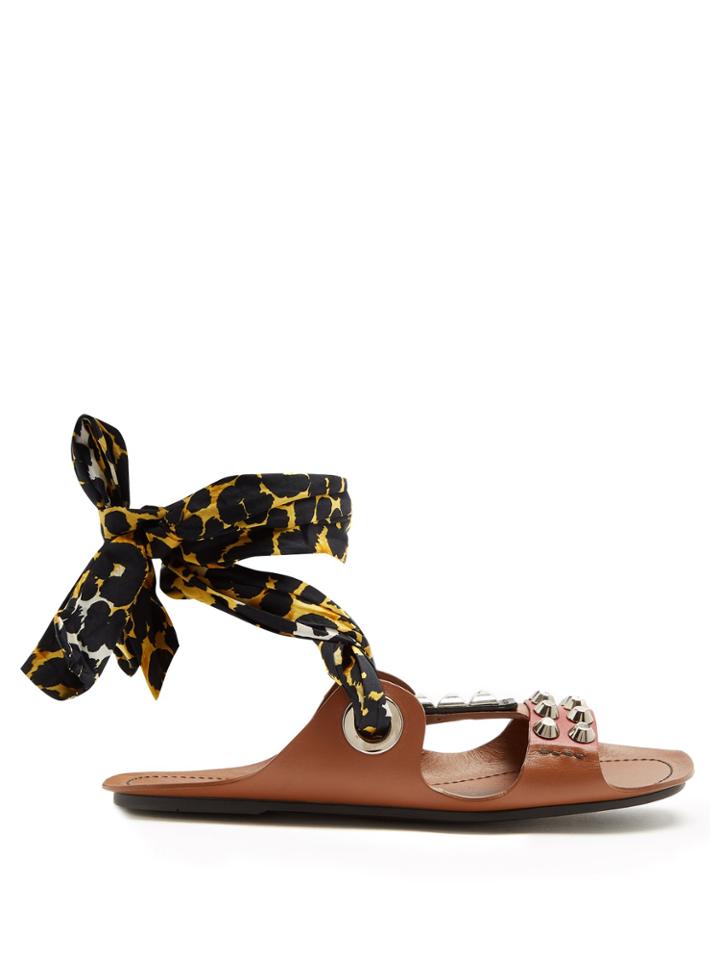 Prada Stud-embellished Leather Wrap Sandals