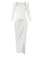 Matchesfashion.com Khaite - Shawna Square-neck Ruched Crepe Dress - Womens - Ivory