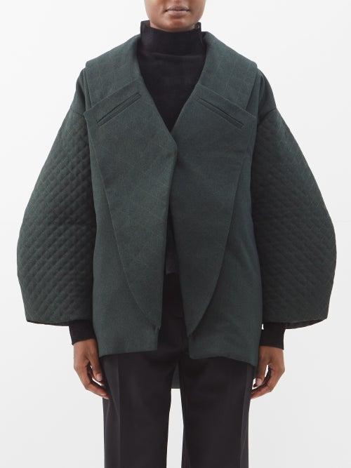 Kika Vargas - Mary Quilted-sleeve Checked Jacket - Womens - Dark Green