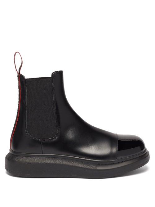 Mens Shoes Alexander Mcqueen - Hybrid Exaggerated-sole Leather Chelsea Boots - Mens - Black