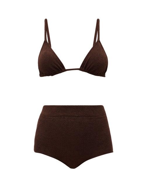 Matchesfashion.com Jil Sander - High-rise Cotton-terry Bikini - Womens - Brown