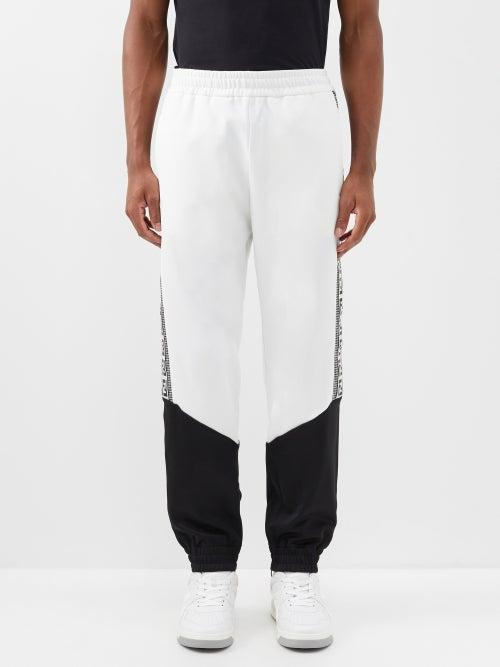 Fendi - Ff-logo Houndstooth Side-stripe Jersey Track Pants - Mens - Black White