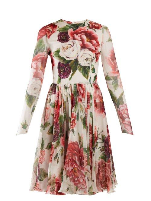 Matchesfashion.com Dolce & Gabbana - Peony And Rose Print Chiffon Mini Dress - Womens - White Multi