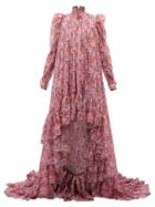 Matchesfashion.com Giambattista Valli - Ruffled Floral Print Silk Georgette Gown - Womens - Pink Multi