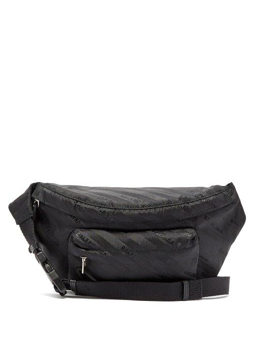 Matchesfashion.com Balenciaga - Striped Logo Belt Bag - Womens - Black