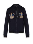 Matchesfashion.com Dolce & Gabbana - Crown Embroidered Cotton Hooded Sweatshirt - Mens - Navy