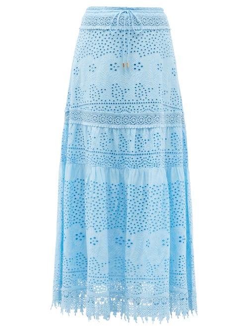 Matchesfashion.com Melissa Odabash - Alessia Broderie-anglaise Cotton Skirt - Womens - Light Blue