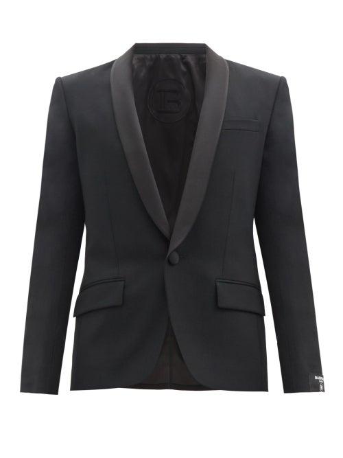 Matchesfashion.com Balmain - Satin Shawl-lapel Wool-blend Jacket - Mens - Black