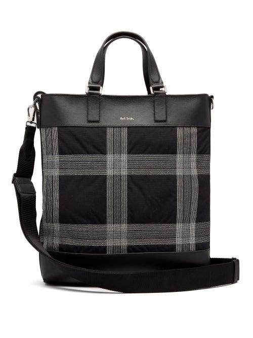 Matchesfashion.com Paul Smith - Check Embroidered Canvas & Leather Tote Bag - Mens - Black
