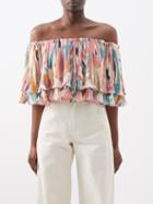 Etro - Off-the-shoulder Printed-chiffon Blouse - Womens - Beige