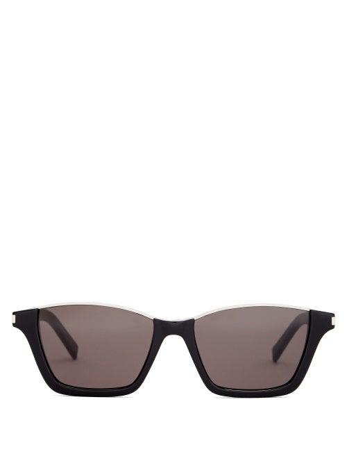 Matchesfashion.com Saint Laurent - Rectangular Acetate Sunglasses - Mens - Black